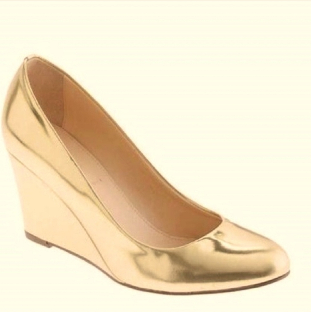 J. Crew Gold Martina Wedges with Metallic Finish